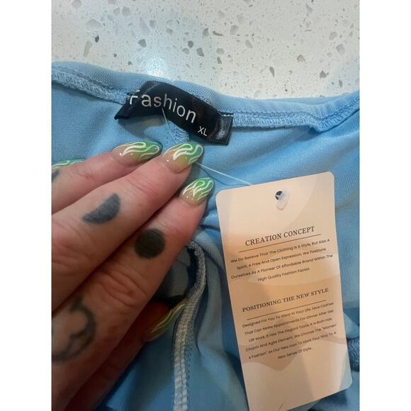 FASHION NWT CHIFFON SCRUNCH BABY BLUE KNEE LENGTH DRESS WOMENS XL - Picture 10 of 10